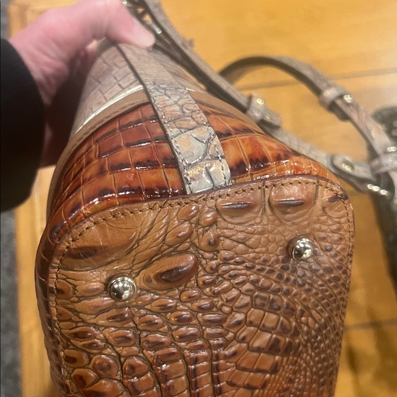 Brahmin Crocodile Embossed Satchel in Brown and Tan - Picture 8 of 8